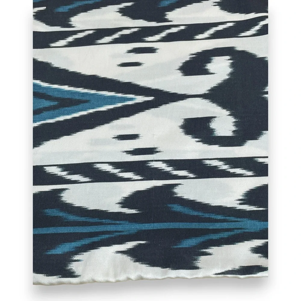 Pottery Barn Edith Ikat Silk Lumbar Pillow Cover Ivory Blue Black 16x26